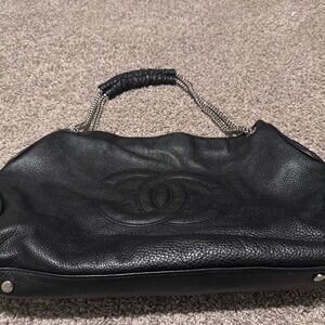 Chanel Black Leather Shoulder Bag with Chain Straps